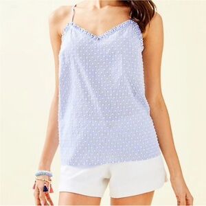 Lilly Pulitzer} white and blue Ruffled Dusk Top‎ Xs